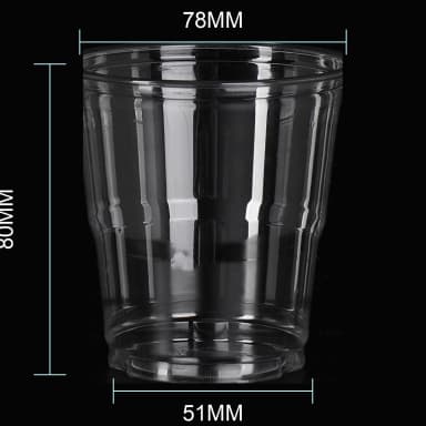 8 oz clear PET cold cup dimension image with 78 mm rim and 78*51*80mm
