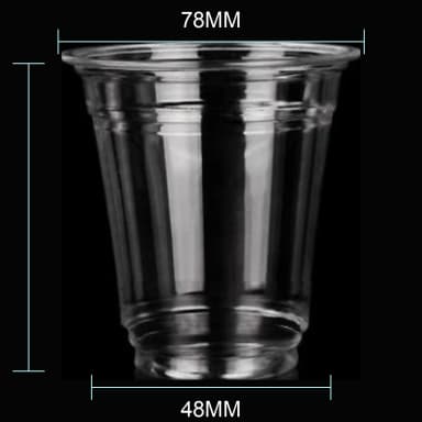 8 oz clear PET cold cup dimension image with 78 mm rim and 78*48*83mm