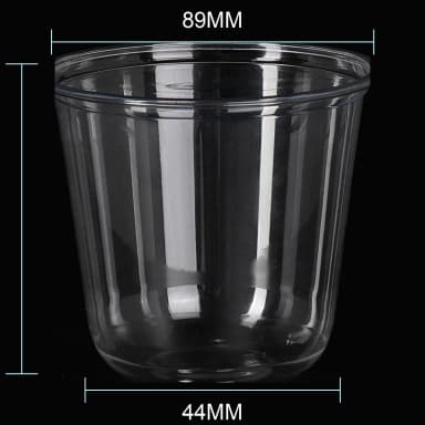 10 oz clear PET cold cup dimension image with 89 mm rim and 89*44*82mm