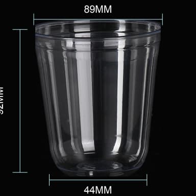 12 oz clear PET cold cup dimension image with 89 mm rim and 89*44*92mm