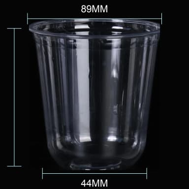 14 oz clear PET cold cup dimension image with 89 mm rim and 89*44*94.5mm