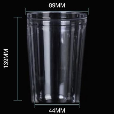 18 oz clear PET cold cup dimension image with 89 mm rim and 89*44*139mm