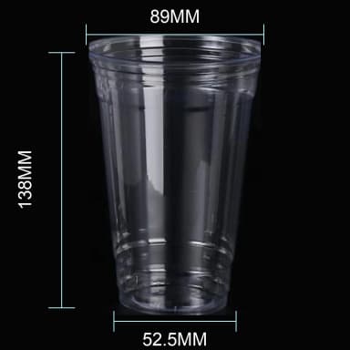 16 oz clear PET cold cup dimension image with 89 mm rim and 89*52.5*138mm