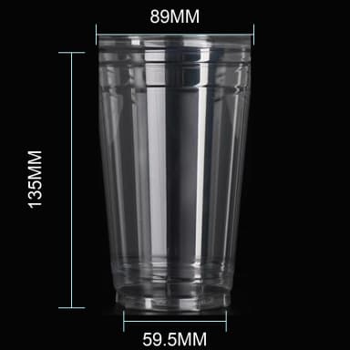16 oz clear PET cold cup dimension image with 89 mm rim and 89*59.5*135mm