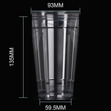 16 oz clear PET cold cup dimension image with 93 mm rim and 93*59.5*135mm