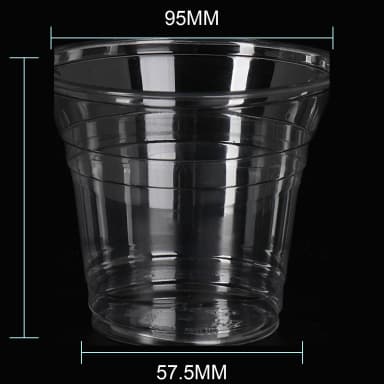 9 oz clear PET cold cup dimension image with 95 mm rim and 95*57.5*78mm