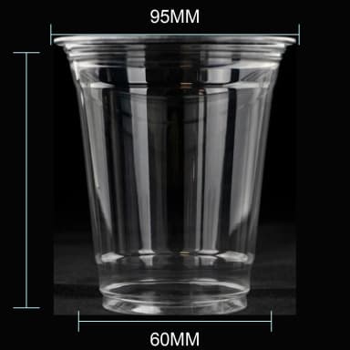 12 oz clear PET cold cup dimension image with 95 mm rim and 95*60*106.5mm