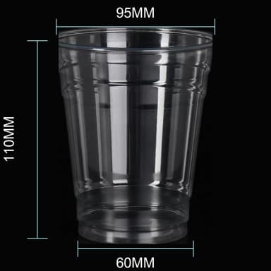 15 oz clear PET cold cup dimension image with 95 mm rim and 95*60*110mm