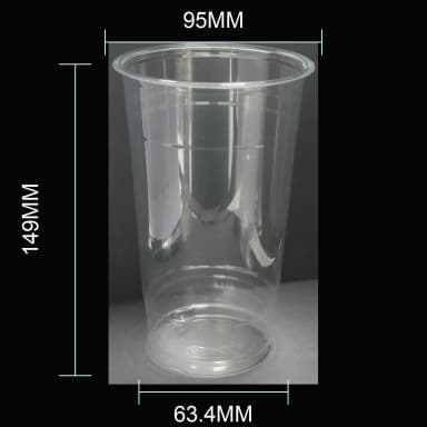 24 oz clear PET cold cup dimension image with 95 mm rim and 95*63.4*149mm
