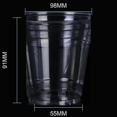 12 oz clear PET cold cup dimension image with 98 mm rim and 98*55*91mm