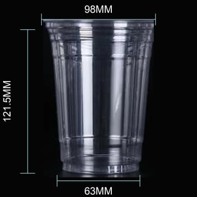 16 oz clear PET cold cup dimension image with 98 mm rim and 98*63*121.5mm