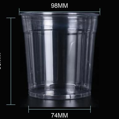18 oz clear PET cold cup dimension image with 98 mm rim and 98*74*98mm