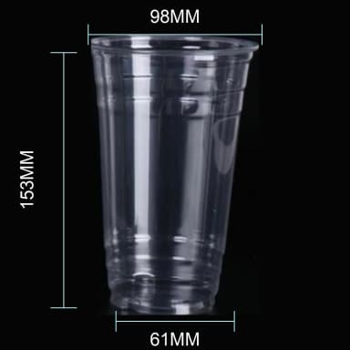 24 oz clear PET cold cup dimension image with 98 mm rim and 98*61*153mm