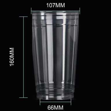 30 oz clear PET cold cup dimension image with 107 mm rim and 107*66*160mm