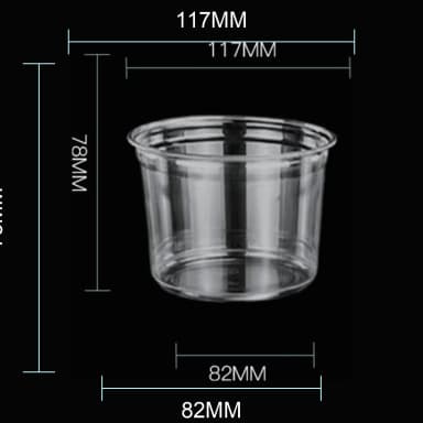 16 oz clear PET cold cup dimension image with 117 mm rim and 117*82*78mm