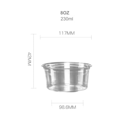 8 oz clear PET cold cup on white background