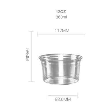 12 oz clear PET cold cup on white background
