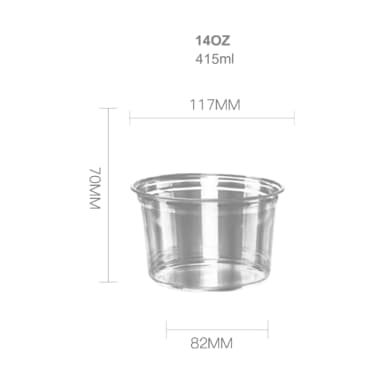 14 oz clear PET cold cup on white background