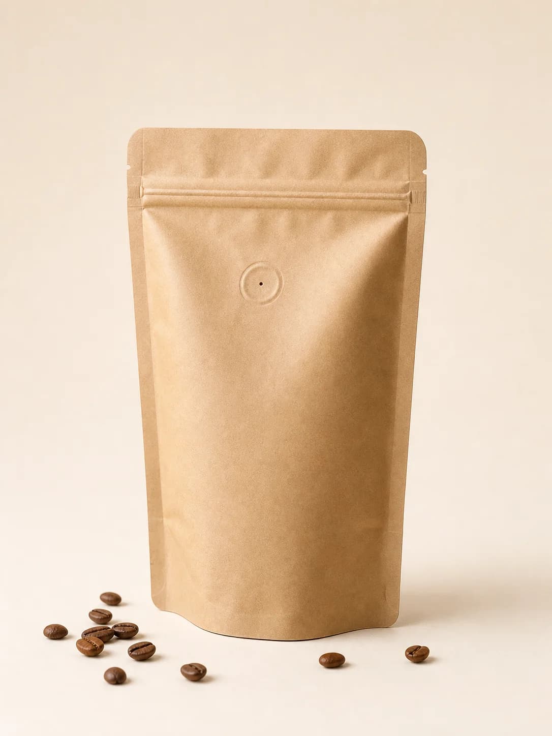 Kraft unbranded stand up coffee pouch with degassing valve