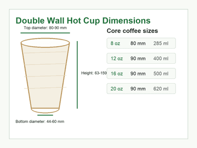 [500 ct] 12 oz Double Wall Paper Hot Cups | 90 mm dimension guide