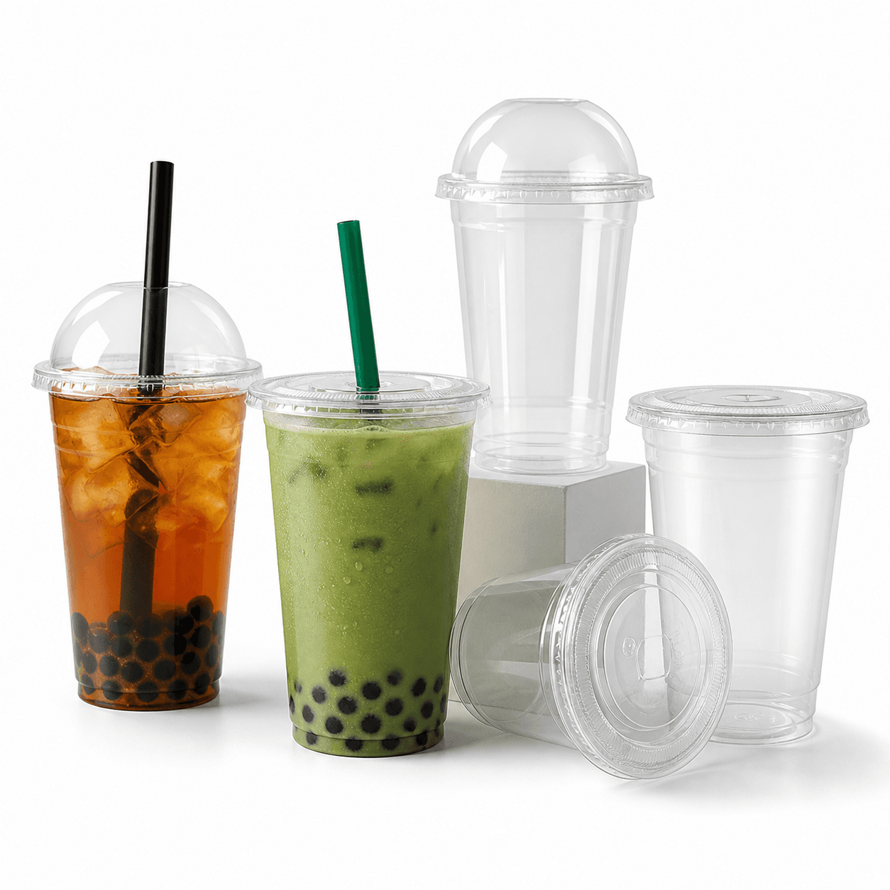 Clear PET cold cups for boba and iced drinks