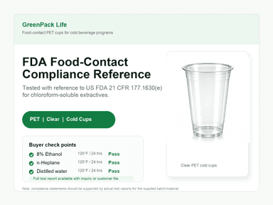 FDA food-contact compliance reference for clear PET cold cups